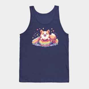 Pride Month Kawaii Corgi with Donut Pixel Art Tank Top